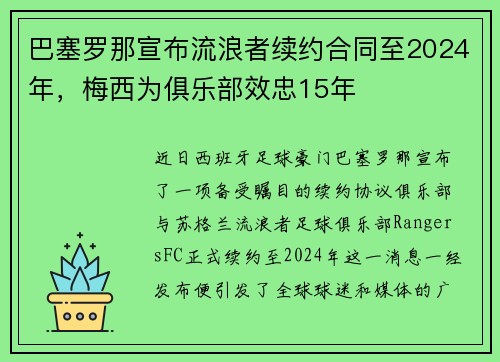 巴塞罗那宣布流浪者续约合同至2024年，梅西为俱乐部效忠15年